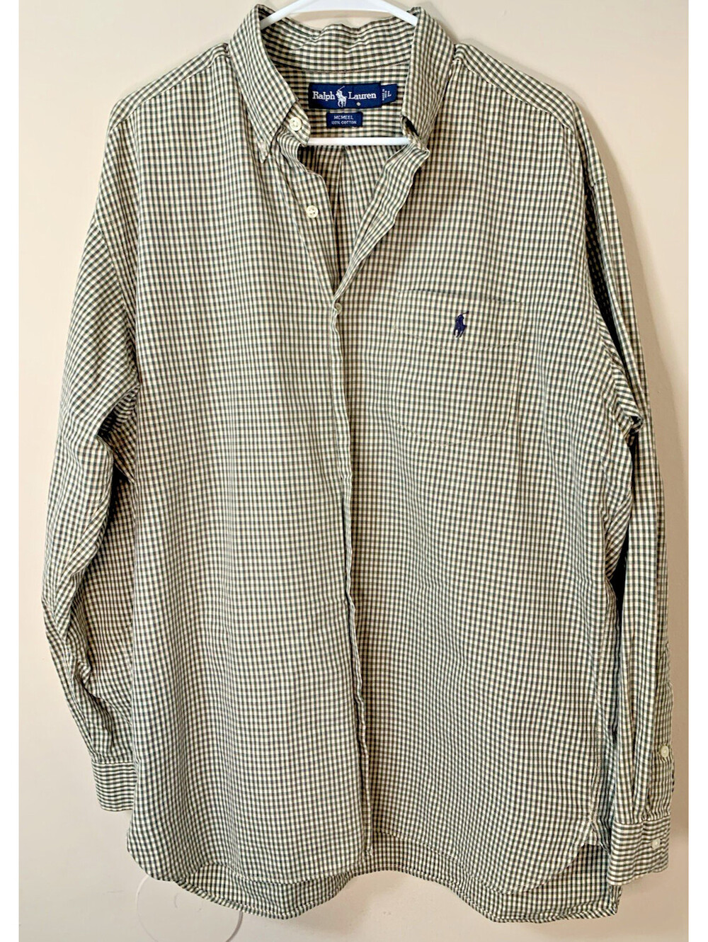 VTG Y2K Polo Ralph Lauren McMeel Cotton Shirt Relax Fit Men L Green Plaid Check